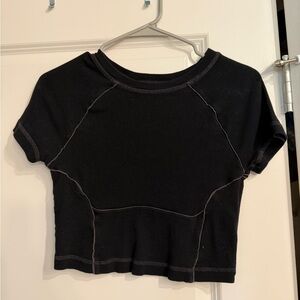 BDG Black Crop Top with Contrast Stitching